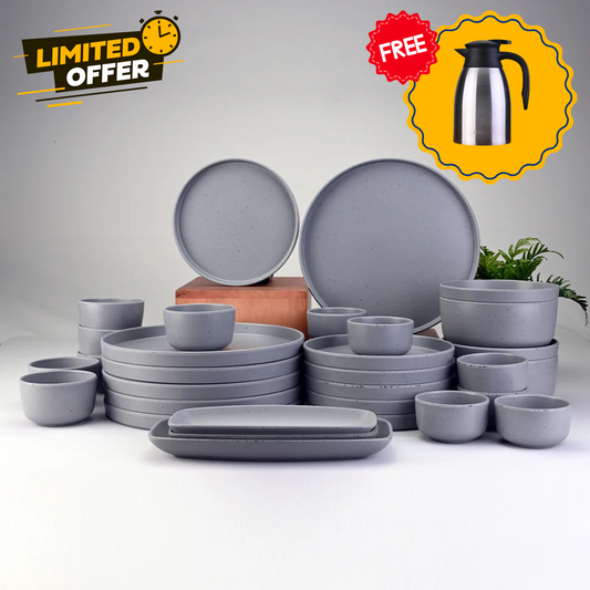 31 pc Dinner Set Thali - Dots Grey