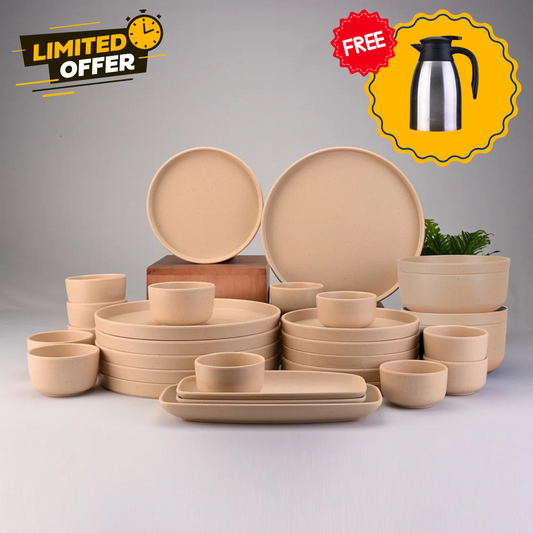 31 pc Dinner Set Thali - Dots Yellow