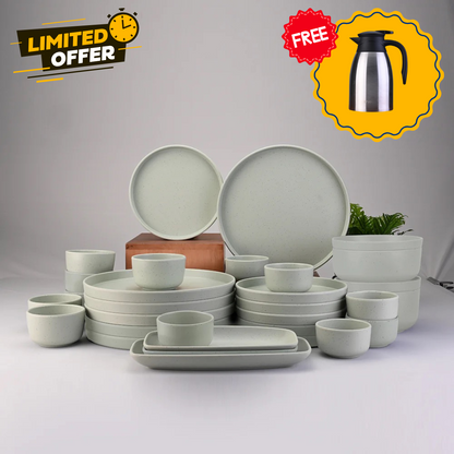31 pc Dinner Set Thali - Dots Green
