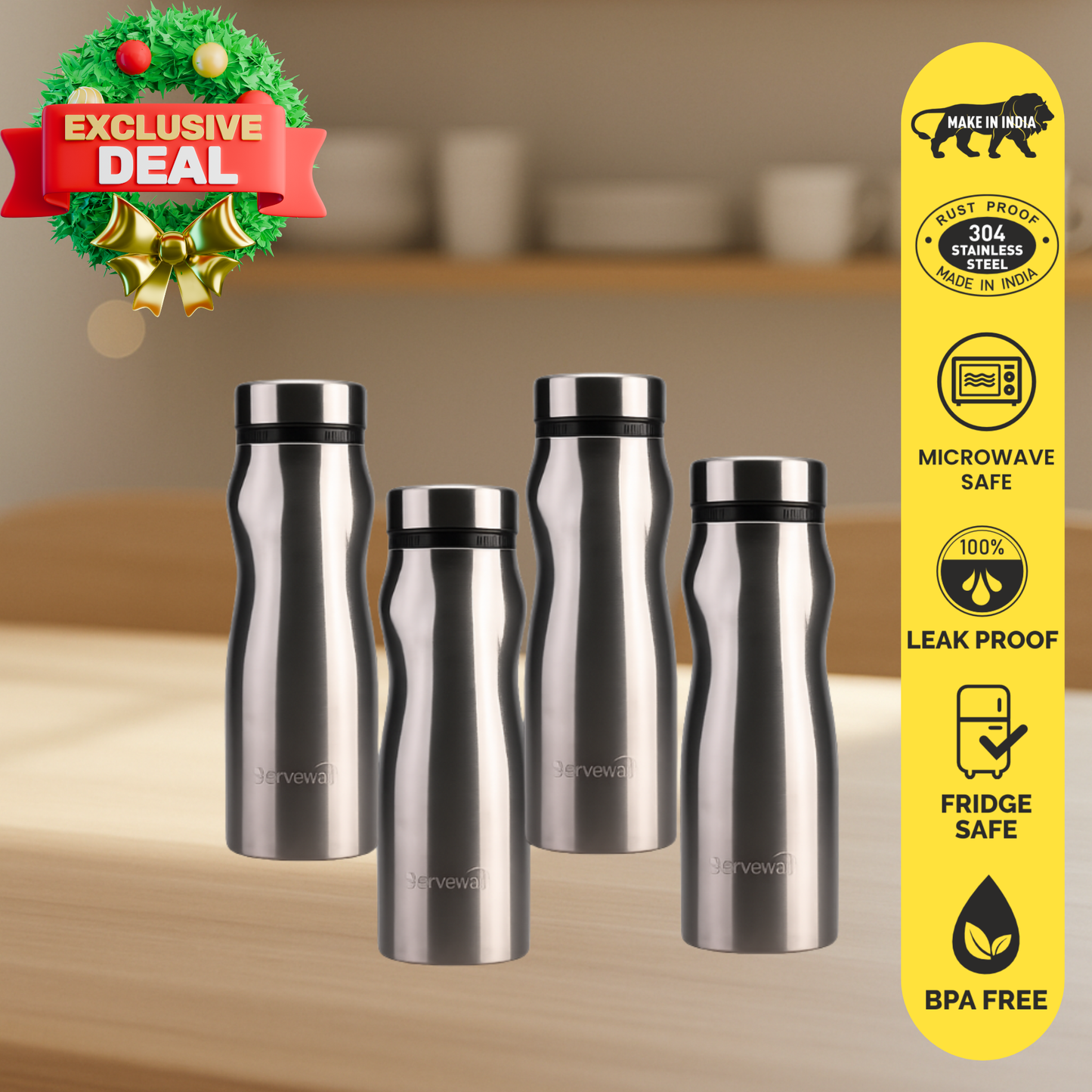 Congo Steel Fridge Bottles - Steel  (Set of 4)
