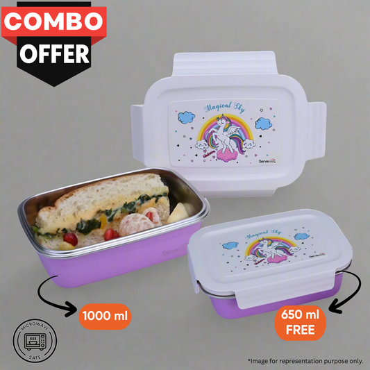 Bite Single Wall Lunch Box with Container 1000 ml - Unicorn