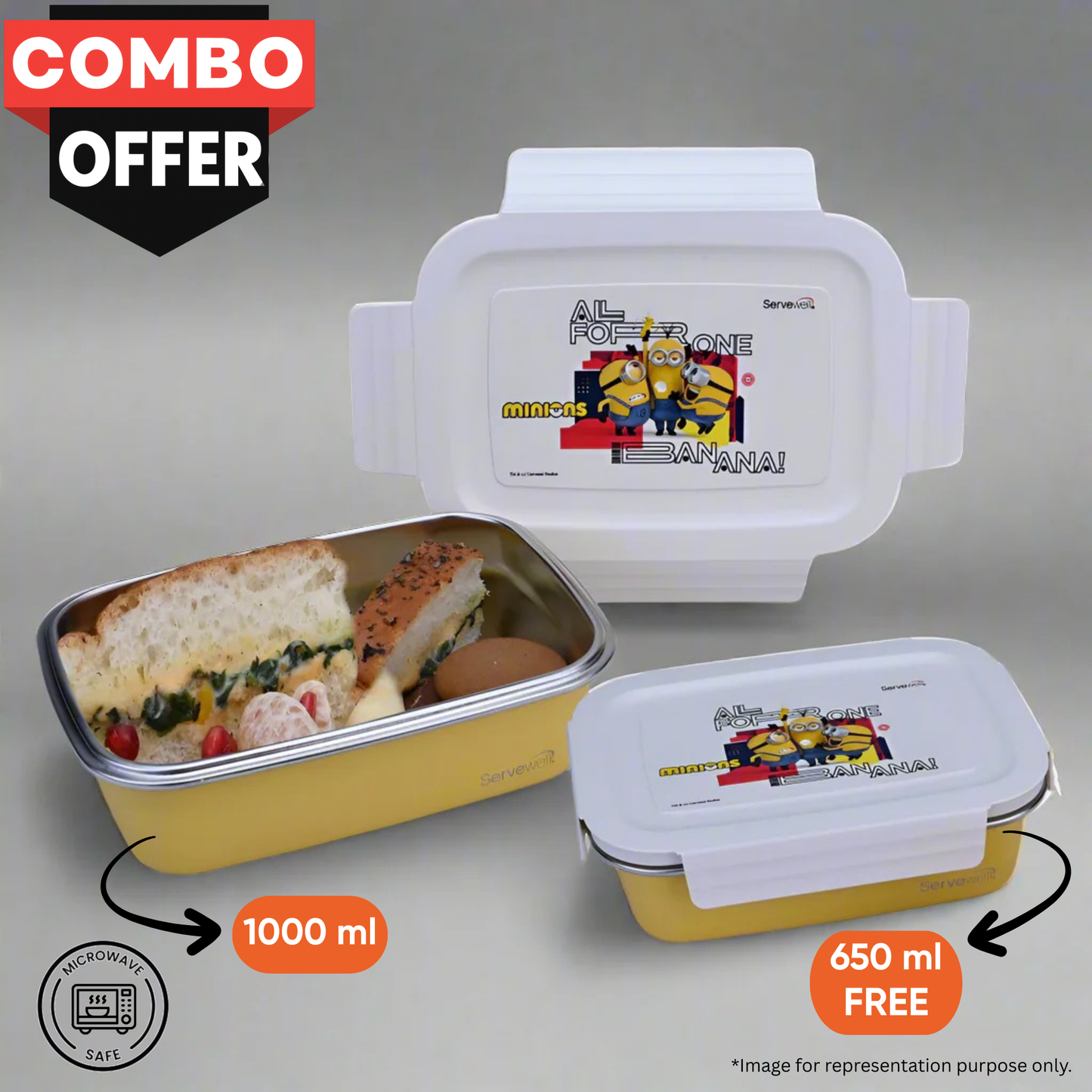 Bite Single Wall Lunch Box with Container 1000 ml - Minions