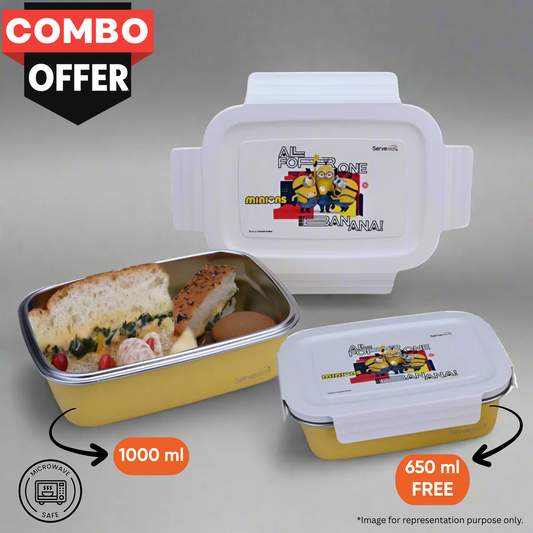 Bite Single Wall Lunch Box with Container 1000 ml - Minions