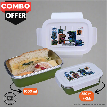 Bite Single Wall Lunch Box with Container 1000 ml - Jurassic World