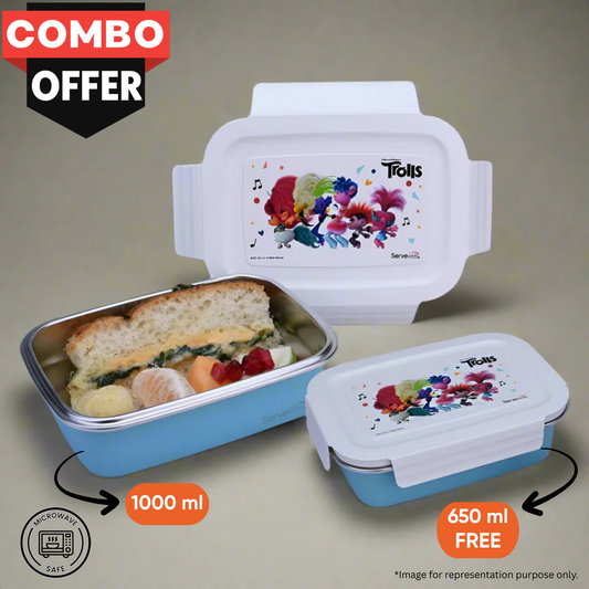 Bite Single Wall Lunch Box with Container 1000 ml - Trolls