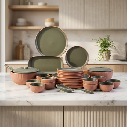 31 pc Dinner Set Portico - Moss and Apricot