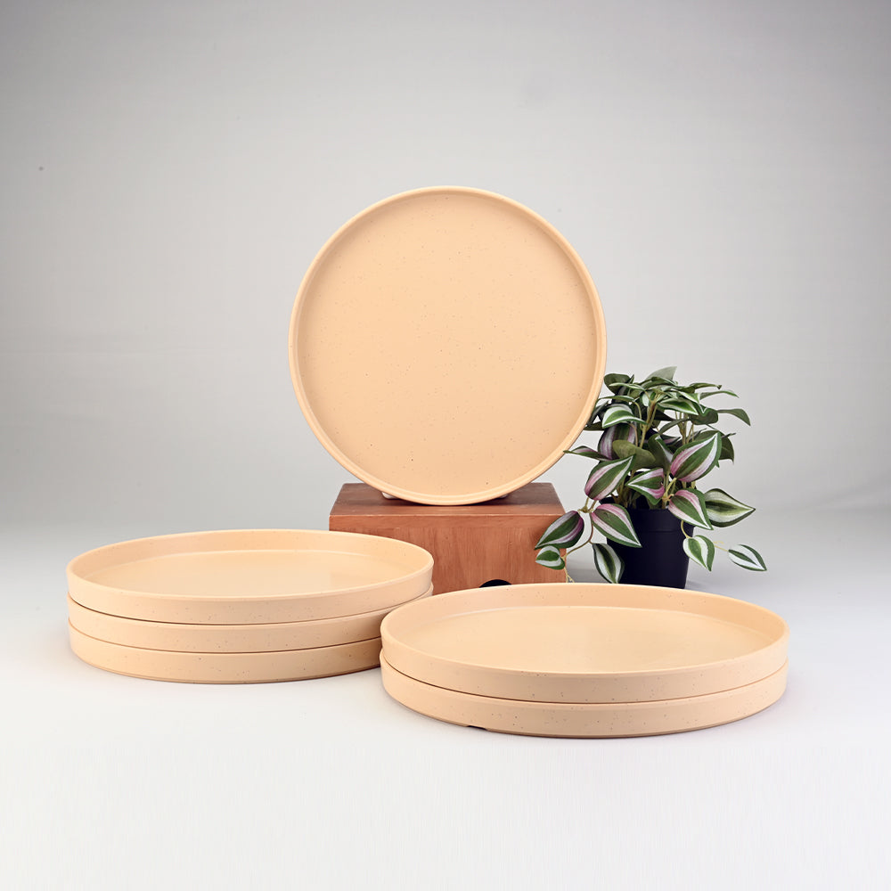 Servewell Dinner Plate Set 6 pc Thali 28 cm - Dots Yellow