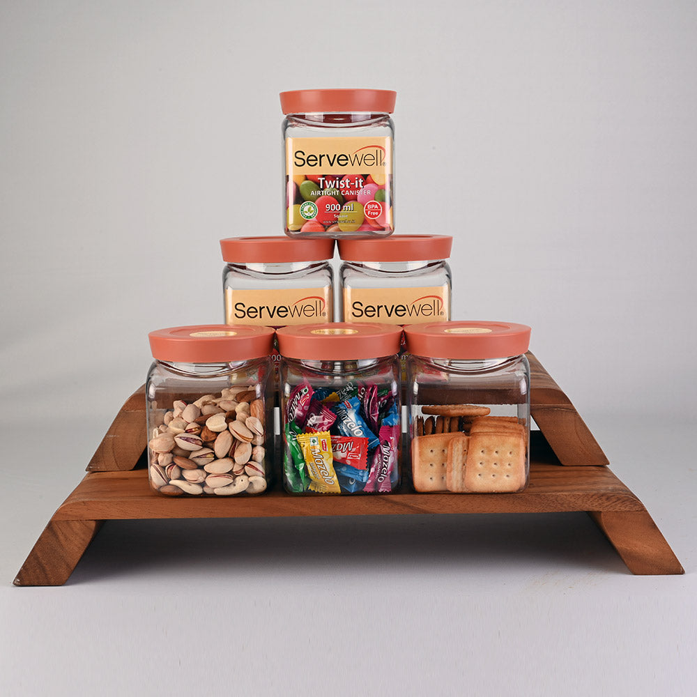 Canister Airtight Twist-It Set 6 pc Square 900 ml