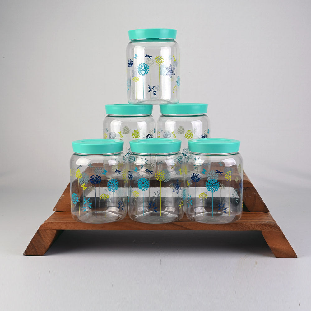 Canister Airtight Printed Twist-It Set 6 pc Round 1.1 ltr - Meadow - Teal Lid