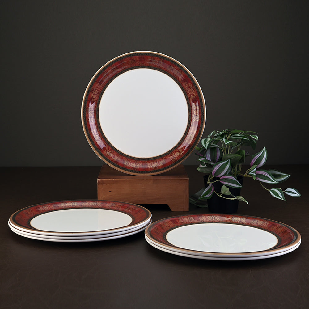 6 pc Buffet Plate Set Gold 32 cm Mughal Art Maroon Servewell Dinnerware