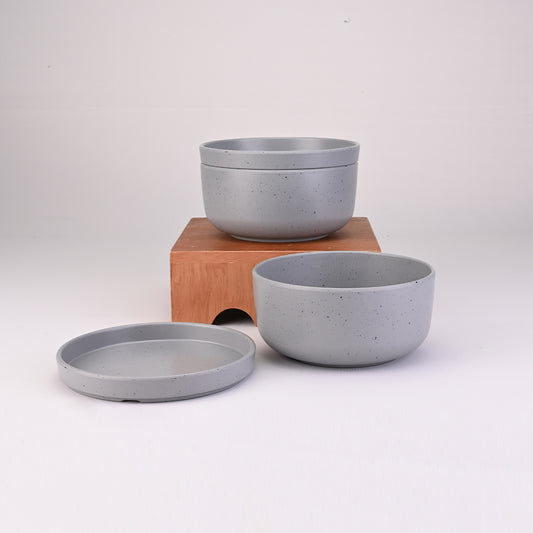 4 pc Serving Bowl with Lid Set Thali 16 cm - Dots Grey