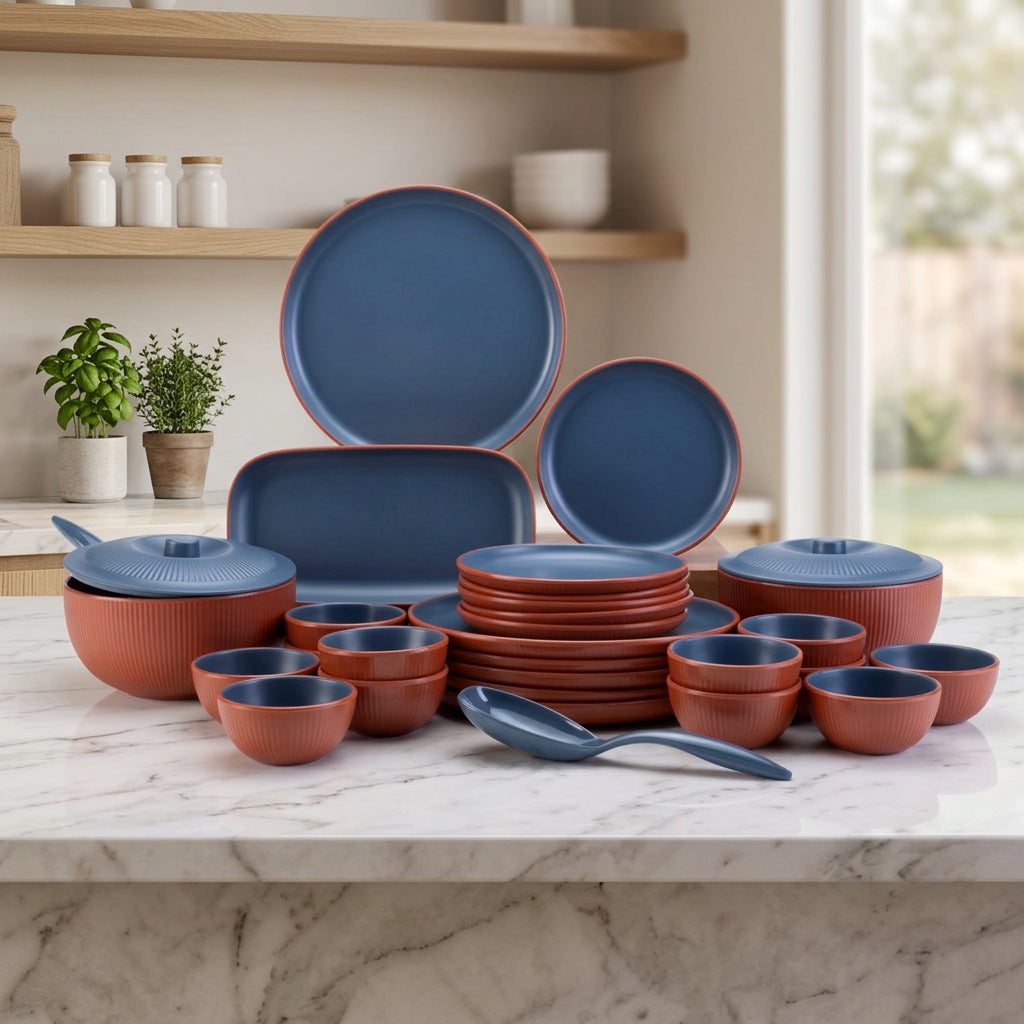 31 pc Dinner Set Portico - Ink and Terracotta