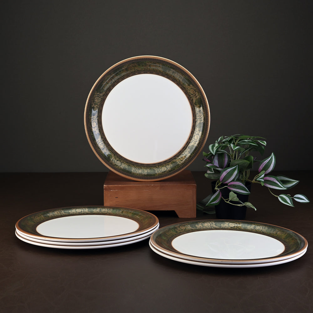 6 pc Dinner Plate Set Gold 28 cm Mughal Art Olive Servewell Dinnerware