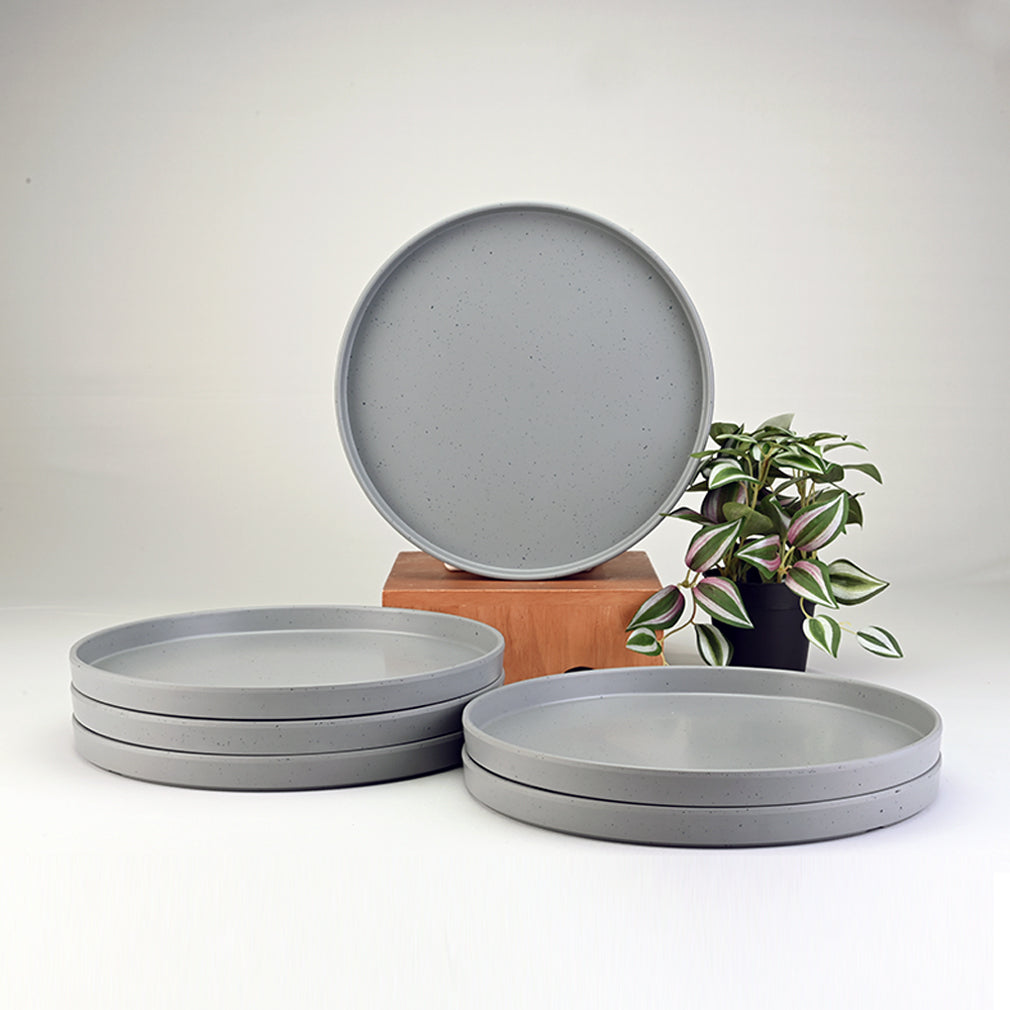 6 pc Side Plate Set Thali 20.3 cm - Dots Grey