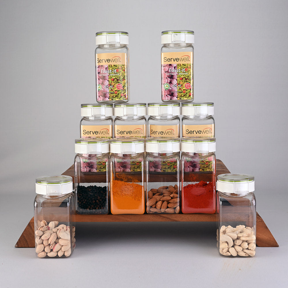 Canister Airtight Tik-Tak Set 12 pc Square 500 ml
