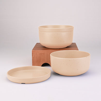 Servewell Serving Bowl with Lid Set 2 + 2 pc Thali 16 cm - Dots Yellow