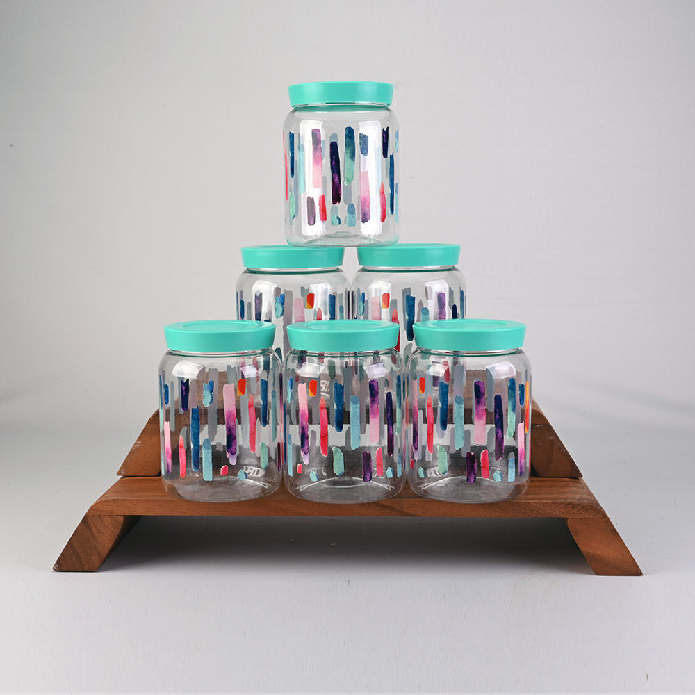 Container Airtight Printed Twist-It Set 6 pc Round 1.1 ltr - Crayon - Teal Lid