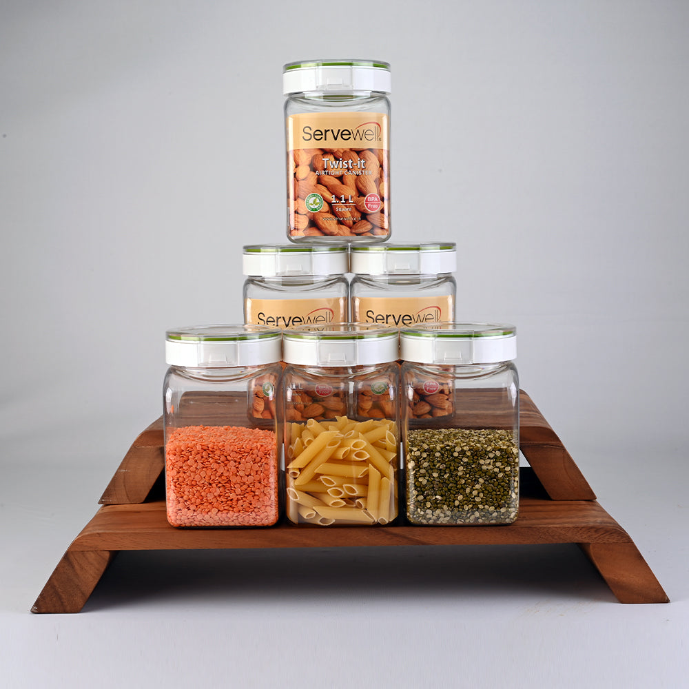Canister Airtight Tik-Tak Set 6 pc Square 1.1 ltr