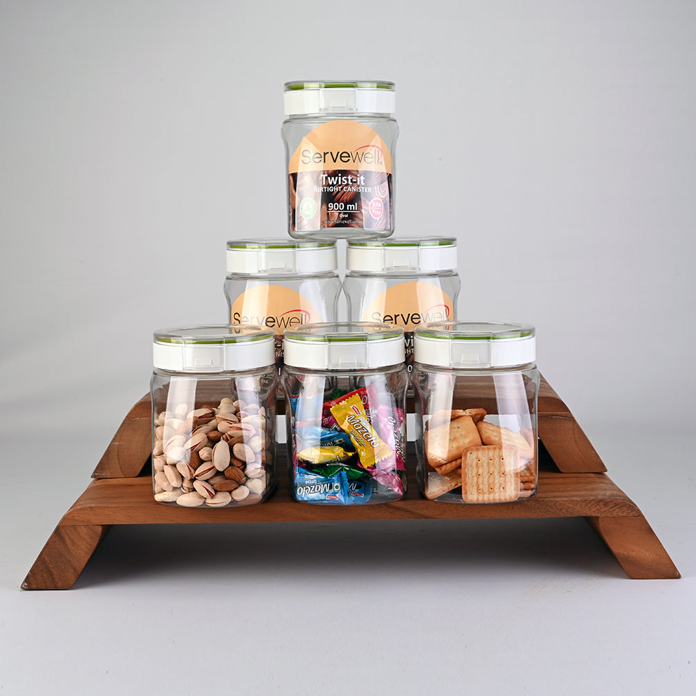 Canister Airtight Tik-Tak Set 6 pc Oval 900 ml