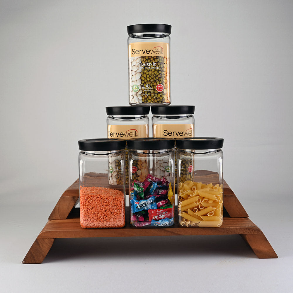 Canister Airtight Twist-It Set 6 pc Square 1.4 ltr