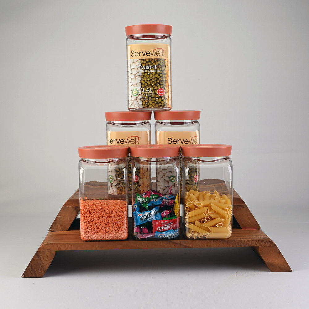 Canister Airtight Twist-It Set 6 pc Square 1.4 ltr