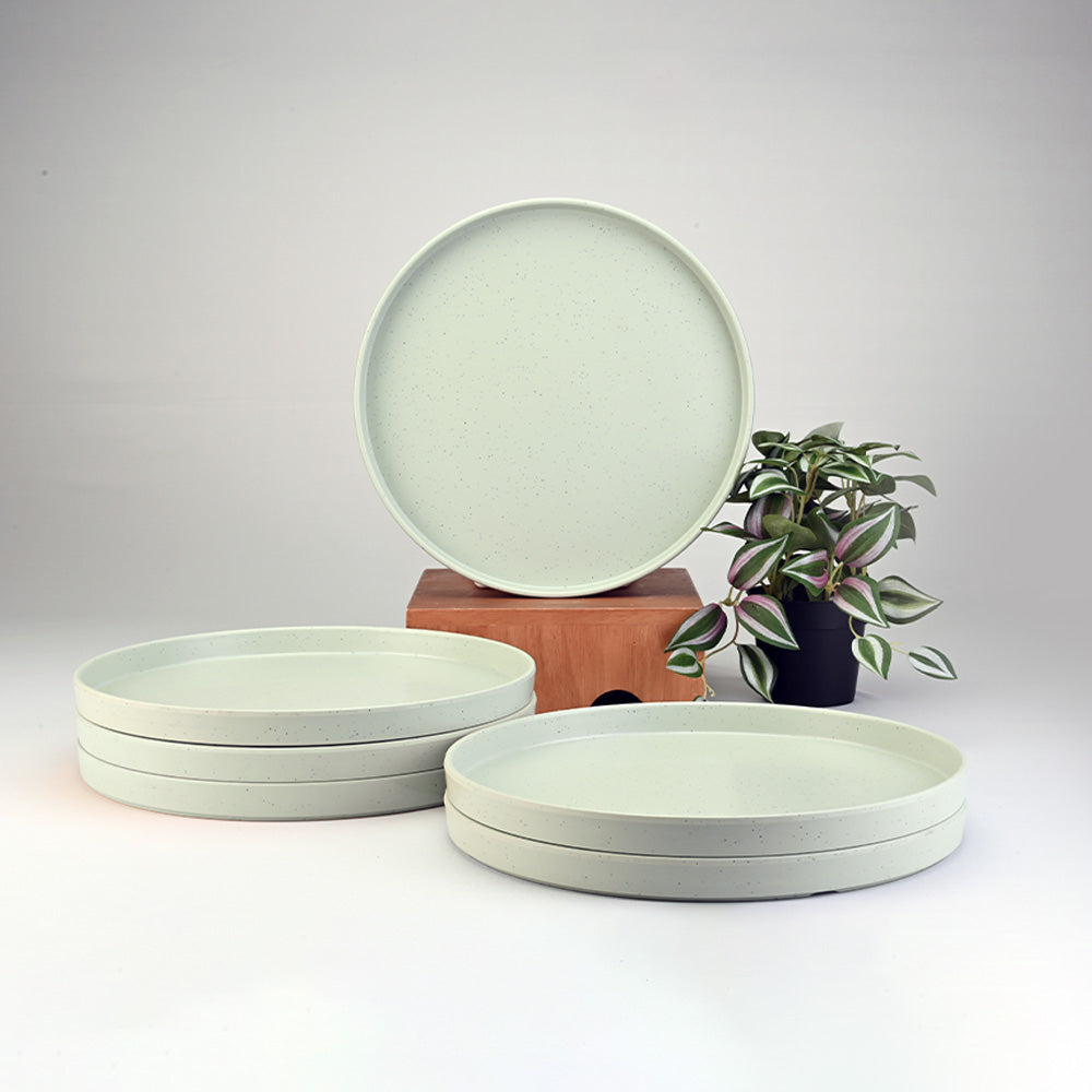 Servewell Small Plate Set 6 pc Thali 20.3 cm - Dots Green