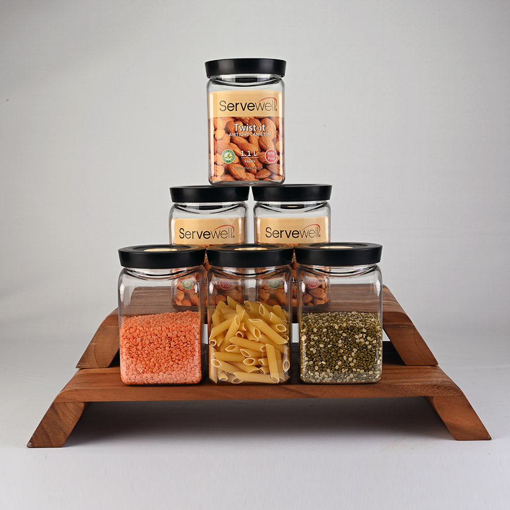 Canister Airtight Twist-It Set 6 pc Square 1.1 ltr