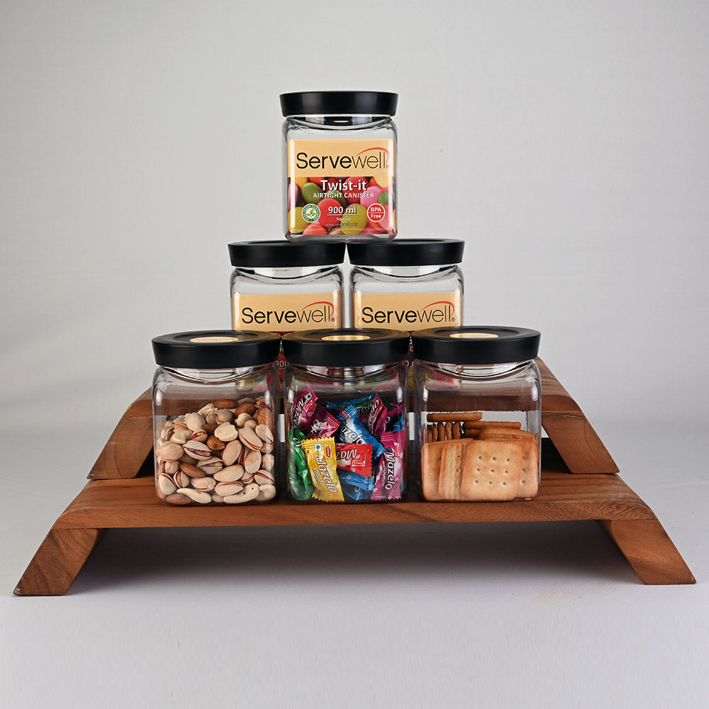 Canister Airtight Twist-It Set 6 pc Square 900 ml