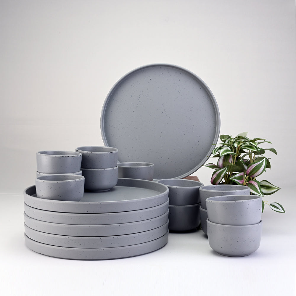 18 pc Dinner Set Thali - Dots Grey