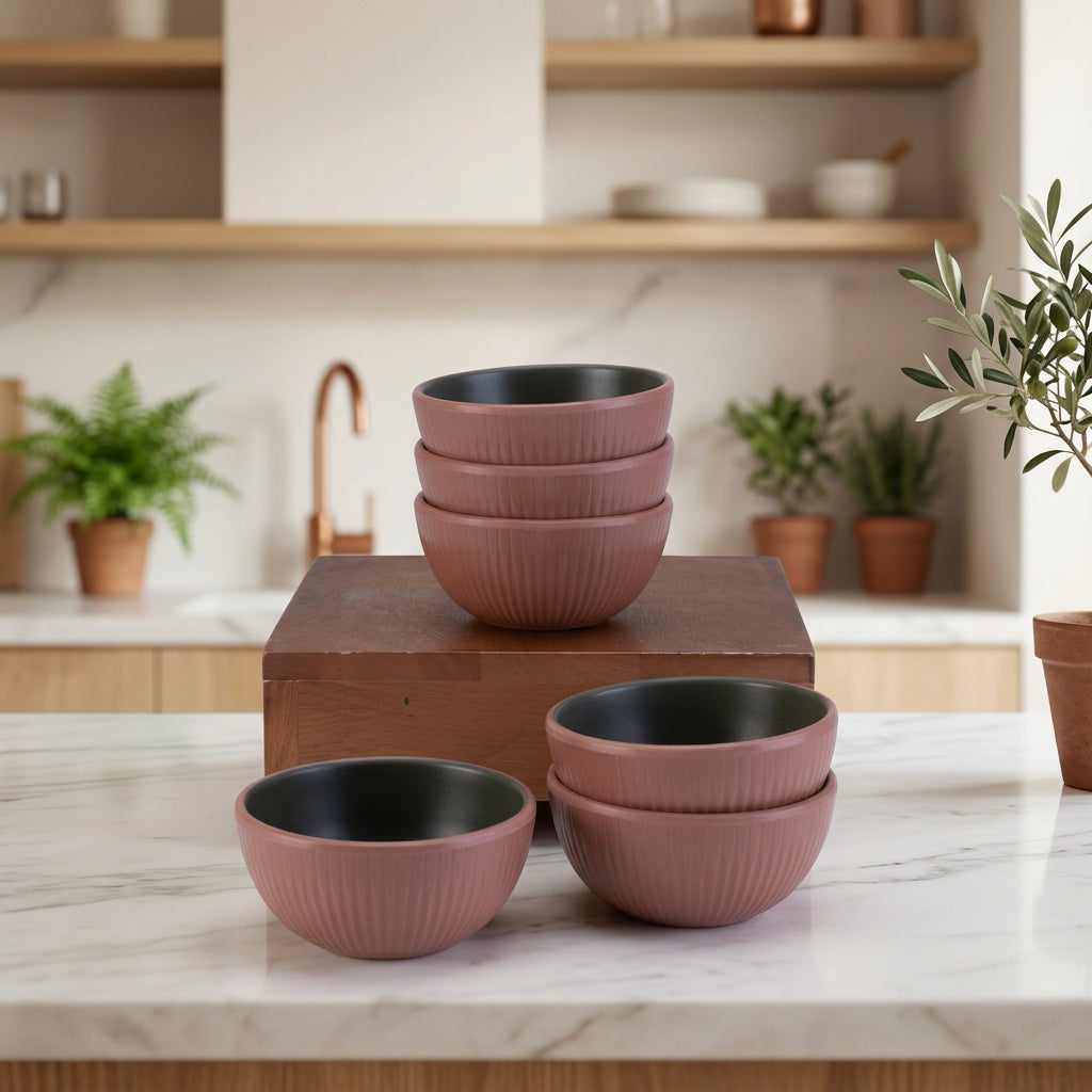 6 pc Veg Bowl Set Portico 10 cm - Moss and Apricot