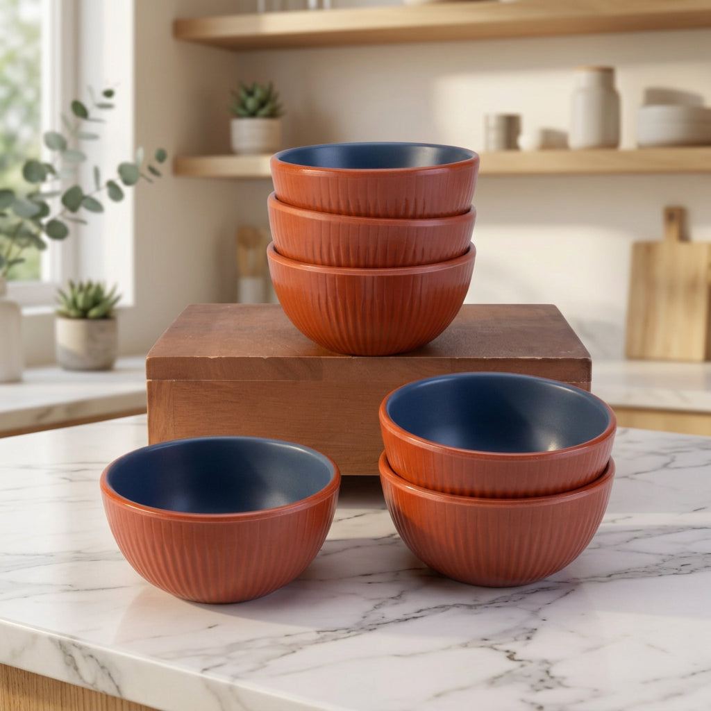 6 pc Veg Bowl Set Portico 10 cm - Ink and Terracotta