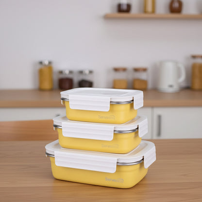 3pc Bite Single Wall Lunch Box - Yellow