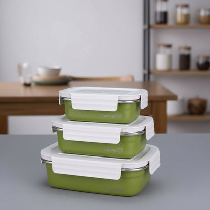 3pc Bite Single Wall Lunch Box - Green