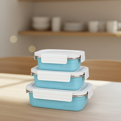 3pc Bite Single Wall Lunch Box - Blue