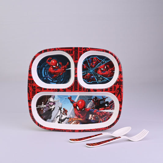 3 pc Rect 3Plate Fork & Spoon Set - Spiderman