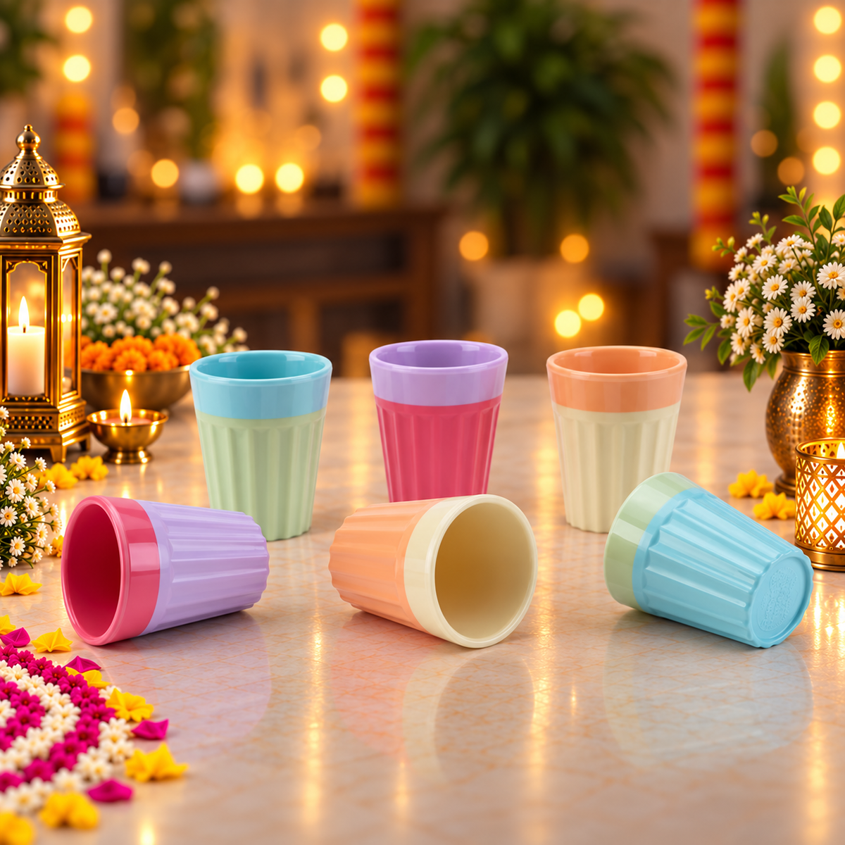 6pc 2 Tone Chai Glass Set - Pastel
