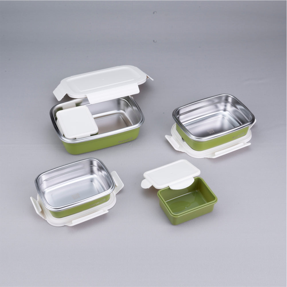 3pc Bite Single Wall Lunch Box - Green
