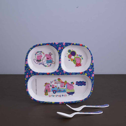 3 pc Rect 3Plate Fork & Spoon Set - Peppa Pig