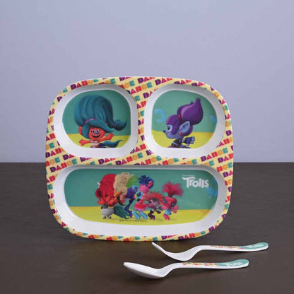 3 pc Rect 3Plate Fork & Spoon Set - Trolls