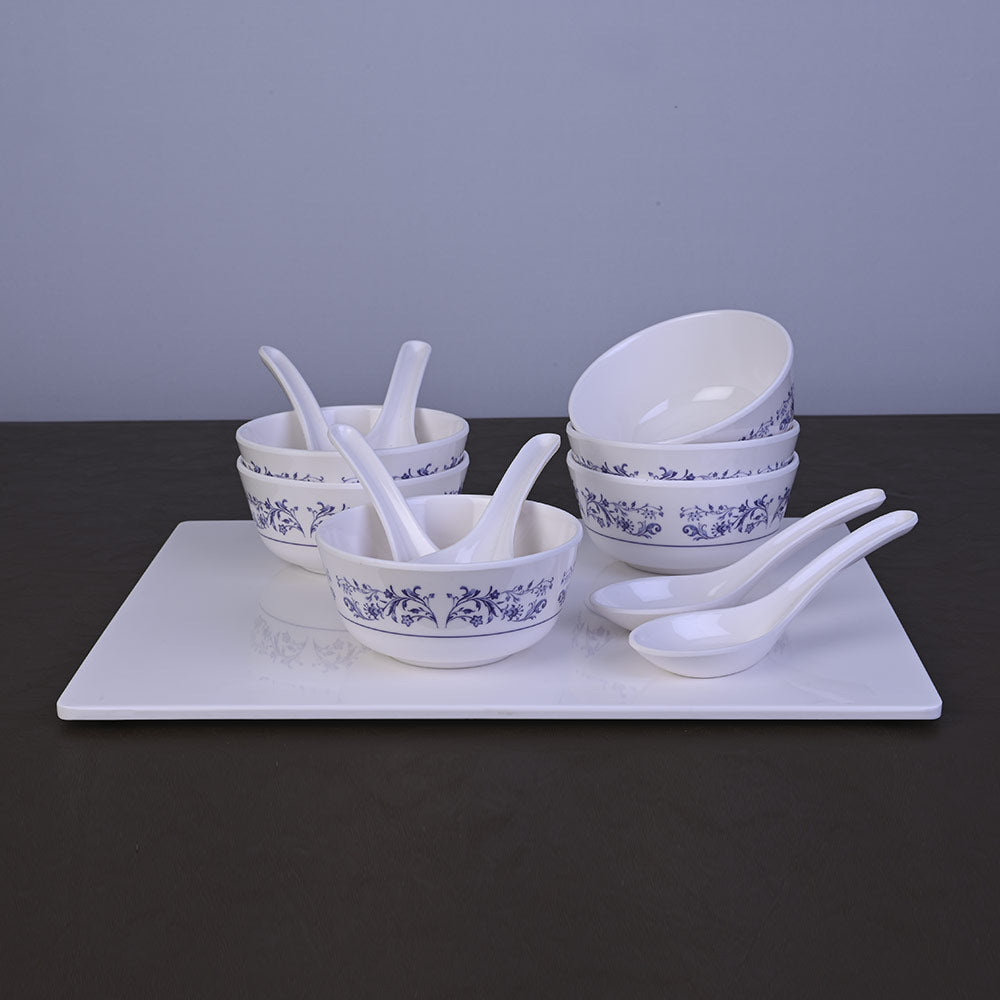 12pc Soup Bowl with Spoon Set - Blue Pottery