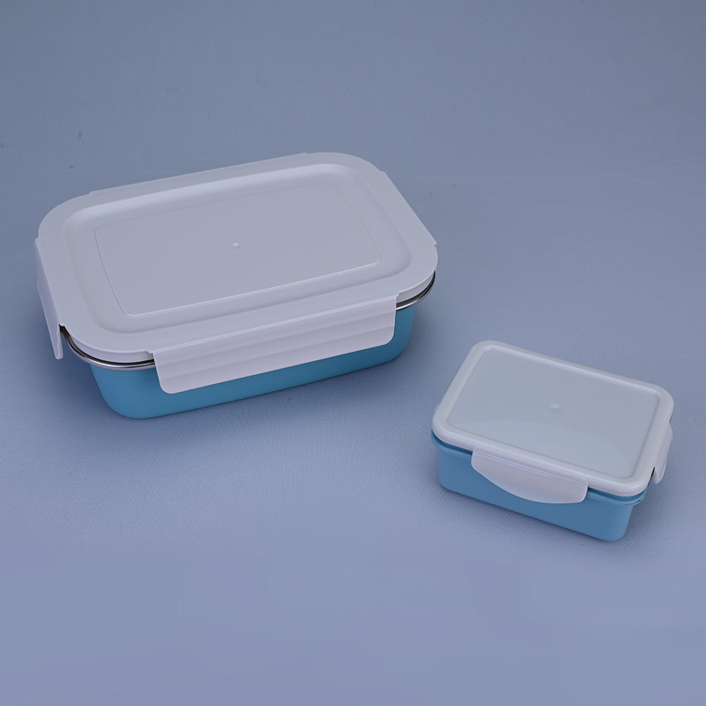 Bite Single Wall Lunch Box with Container 650 ml - Blue