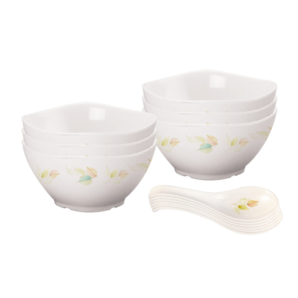 12 pc Soup Bowl with Spoon Set - Bay Leaves