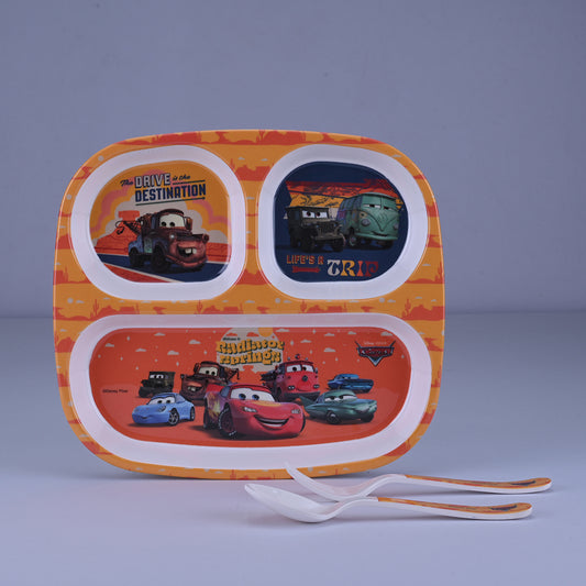 3 pc Rect 3Plate Fork & Spoon Set - Cars