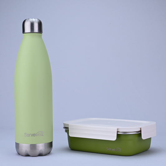 2 pc Bali Bottle & Lunch Box With Container - Pastel Green