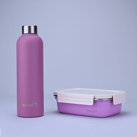 2 pc Osaka Bottle & Lunch Box With Container - Pastel Purple