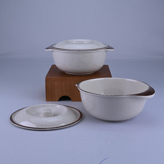 2 pc Serving Bowl with Lid Set Gravel 19 cm - Dot Cream