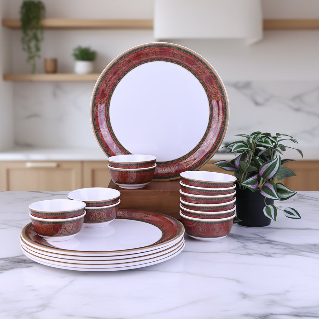 18 pc Buffet Set Gold - Mughal Art Maroon