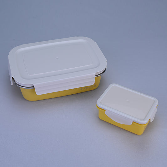 Bite Single Wall Lunch Box with Container 650 ml - Yellow