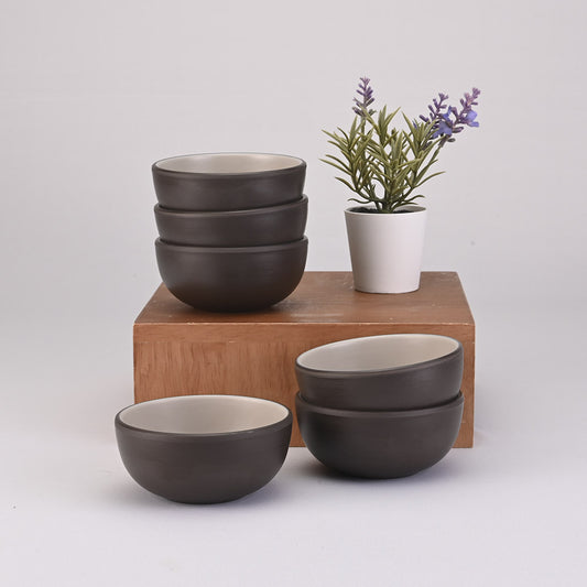 Katori Set 6pc Two Tone 9.5 cm - Terraclay + Brown