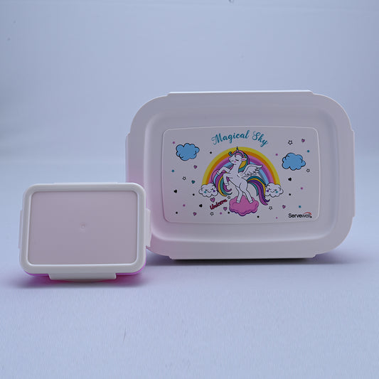 Bite Single Wall Lunch Box with Container 650 ml - Unicorn